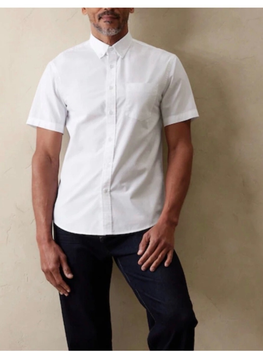 Banana Republic White Short-Sleeve Button-Down Shirt